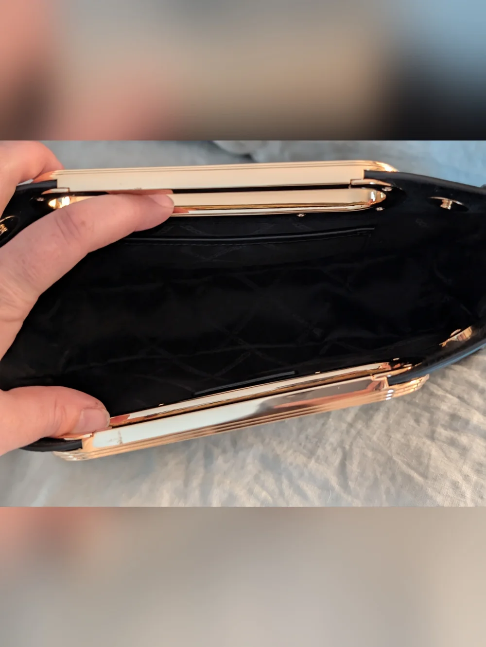 Michael Kors Black Structured Evening Bag Gold Hardware No Strap Leather